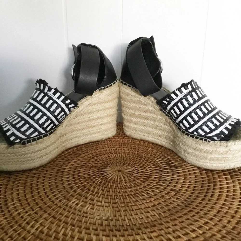 Marc Fisher Black & White Wedge Size 6.5 Espadrilles Shoes